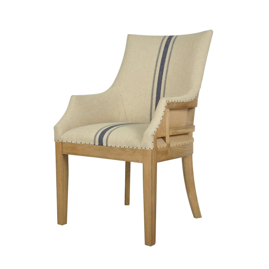 Hampton Oakwood Linen Armchair Blue Stripe