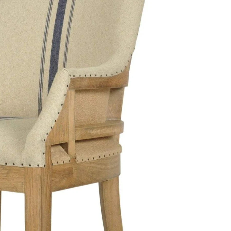 Hampton Oakwood Linen Armchair Blue Stripe