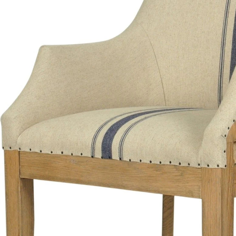 Hampton Oakwood Linen Armchair Blue Stripe