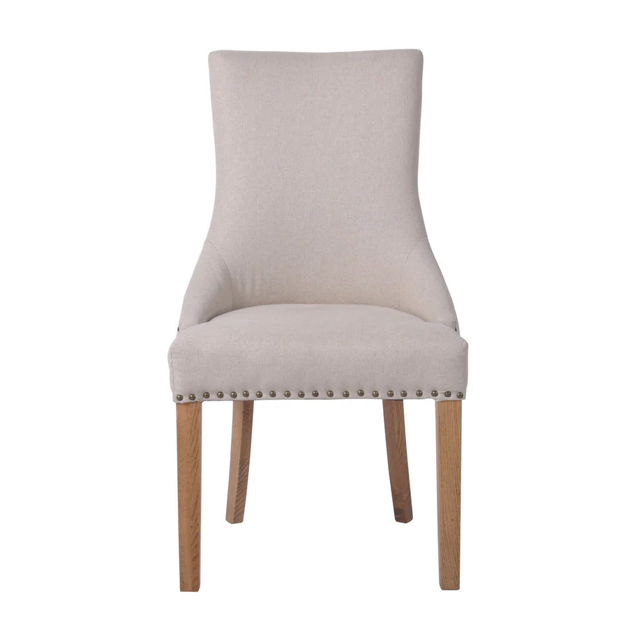 Hampton Studded Beige Oakwood Dining Chair