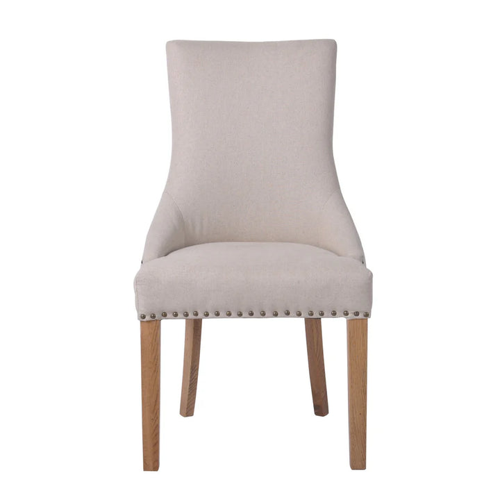 Hampton Studded Beige Oakwood Dining Chair
