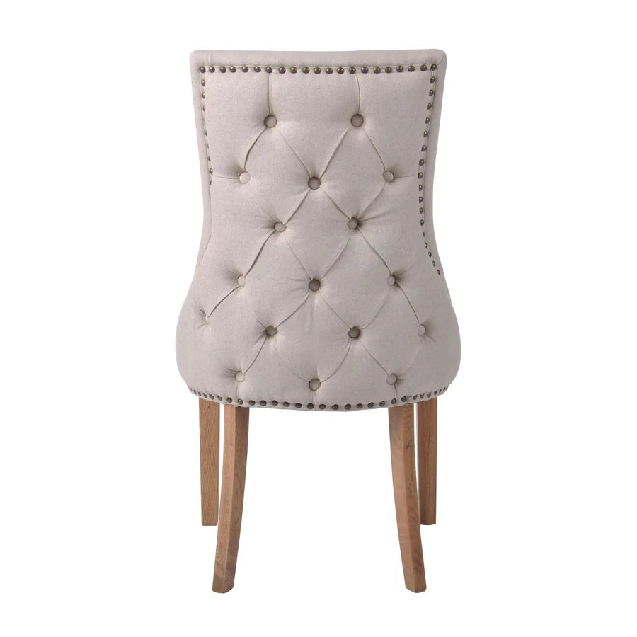 Hampton Studded Beige Oakwood Dining Chair