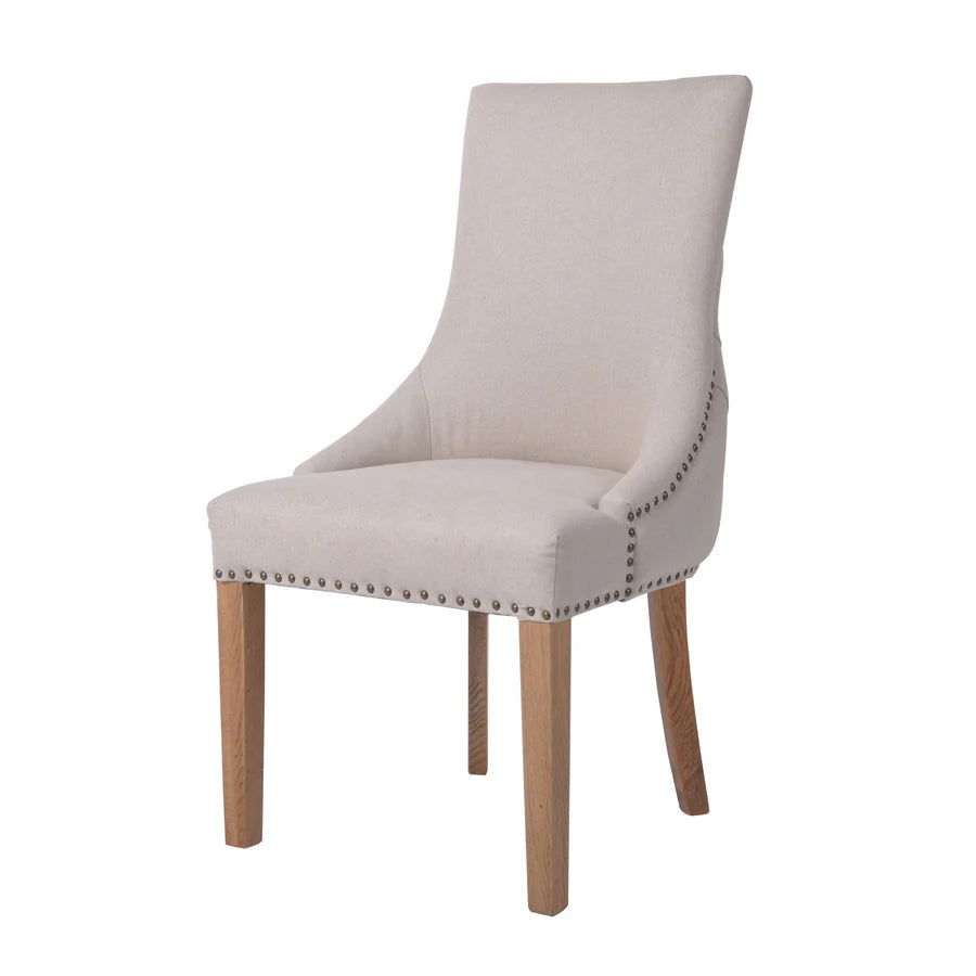 Hampton Studded Beige Oakwood Dining Chair