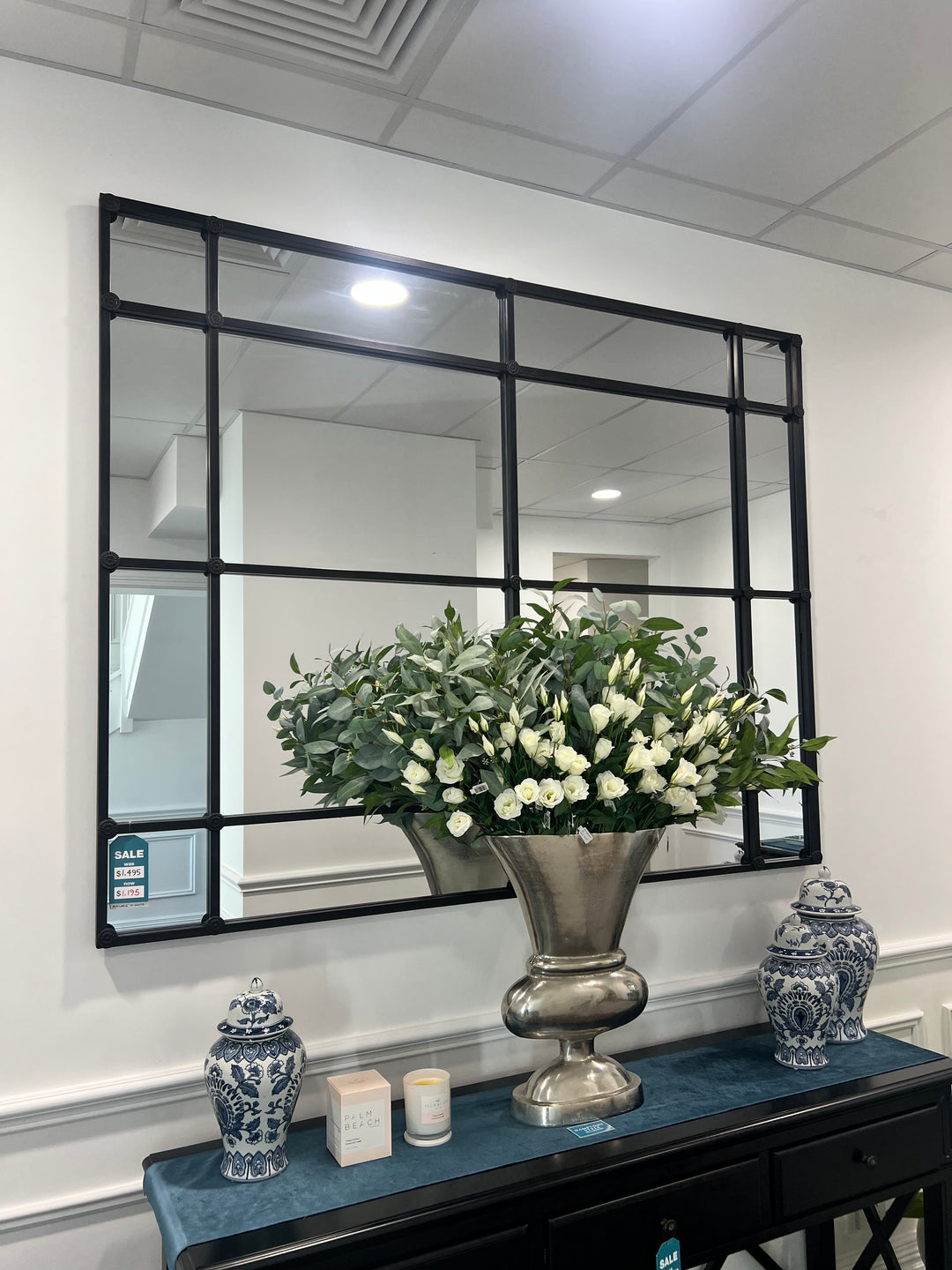 CRAWFORD RECTANGULAR 16 PANE IRON FRAMED MIRROR - BLACK