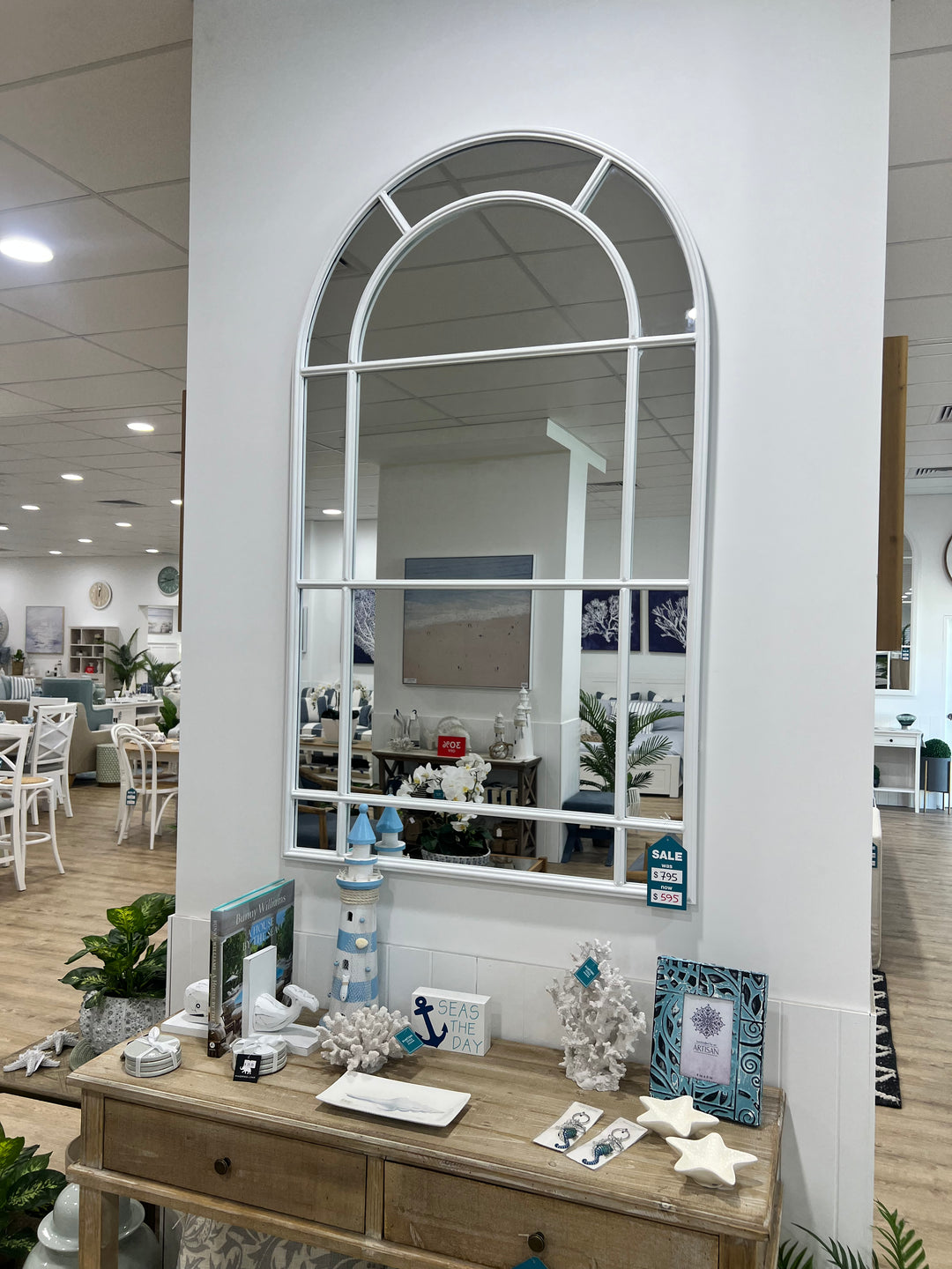 Hamptons White Iron Arch Mirror Small