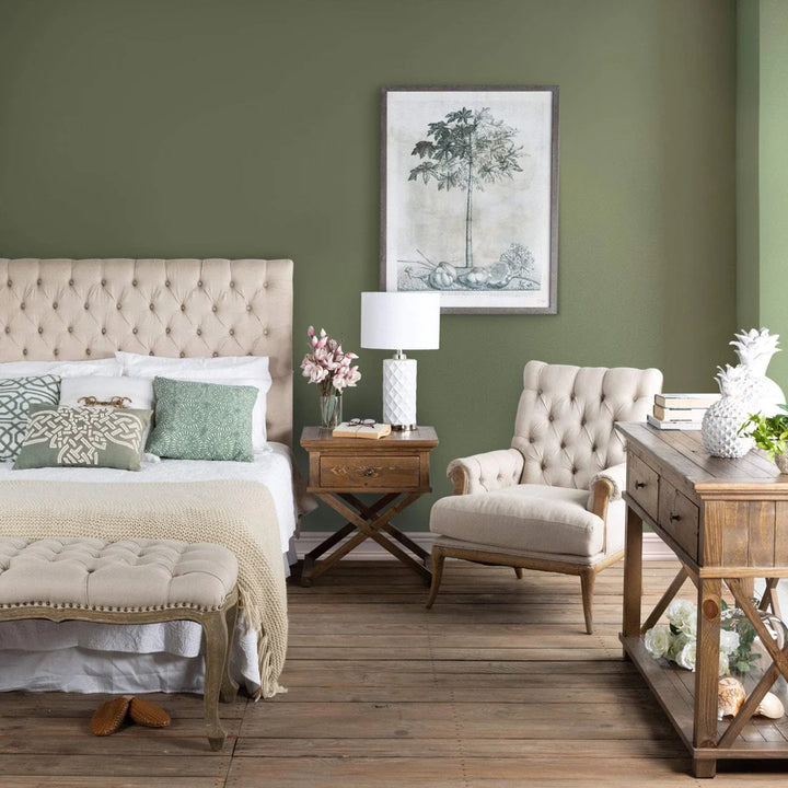 Beige Linen Armchair Oak Legs