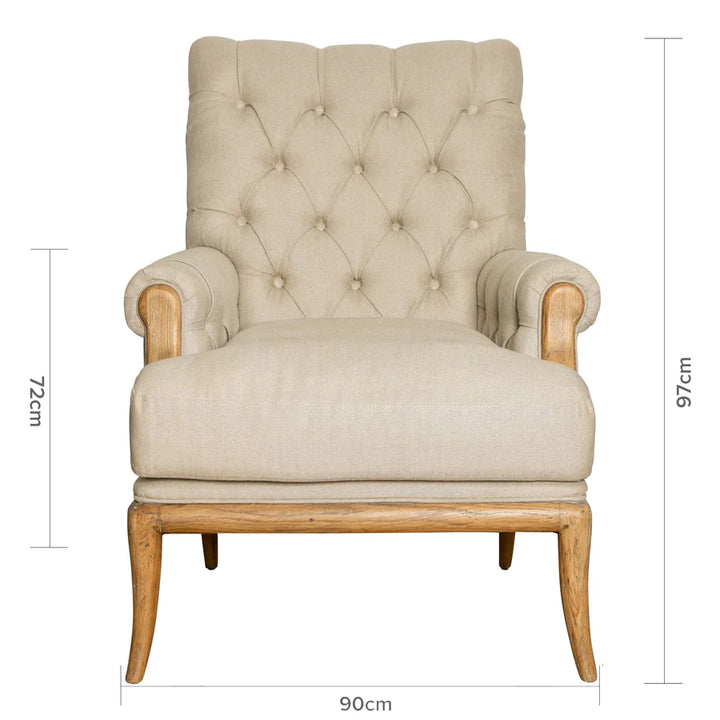 Beige Linen Armchair Oak Legs