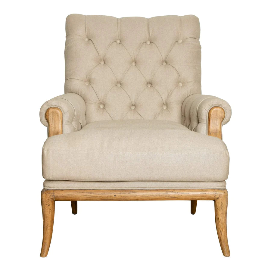 Beige Linen Armchair Oak Legs