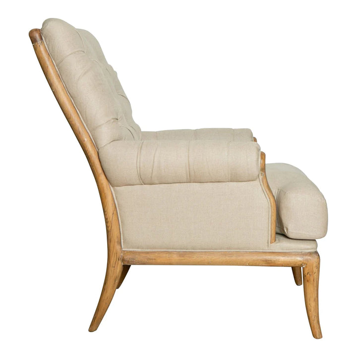 Beige Linen Armchair Oak Legs