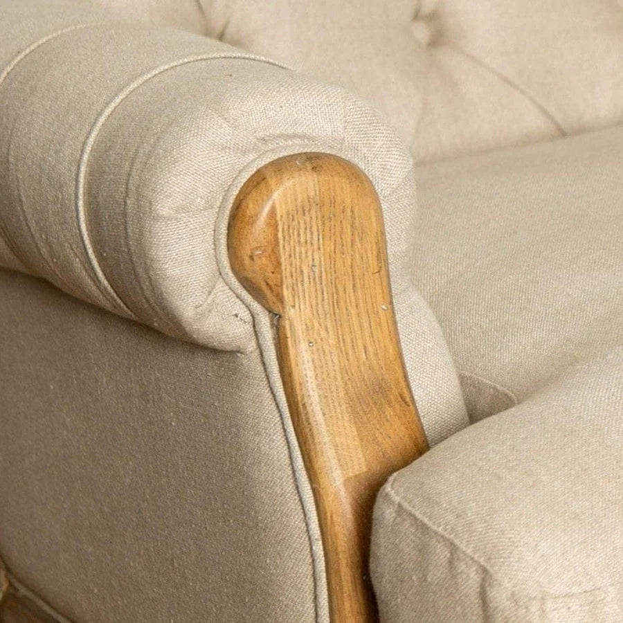 Beige Linen Armchair Oak Legs