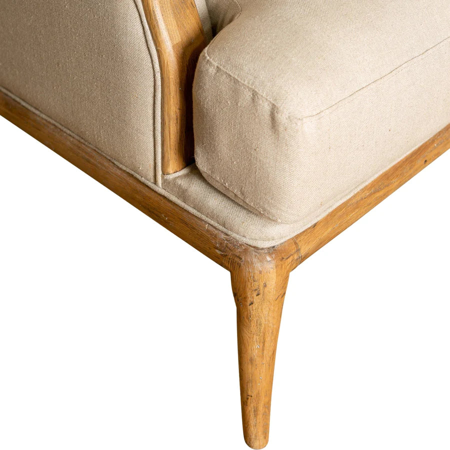 Beige Linen Armchair Oak Legs