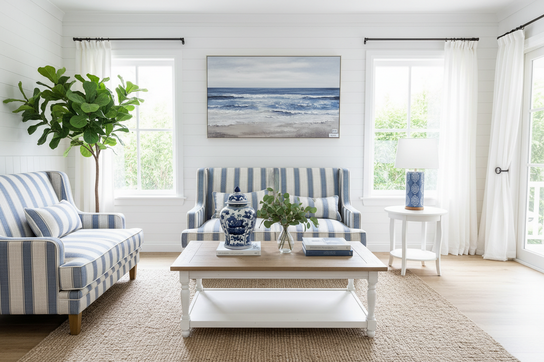 Bondi Hamptons 2 Seater Sofa Blue Stripe