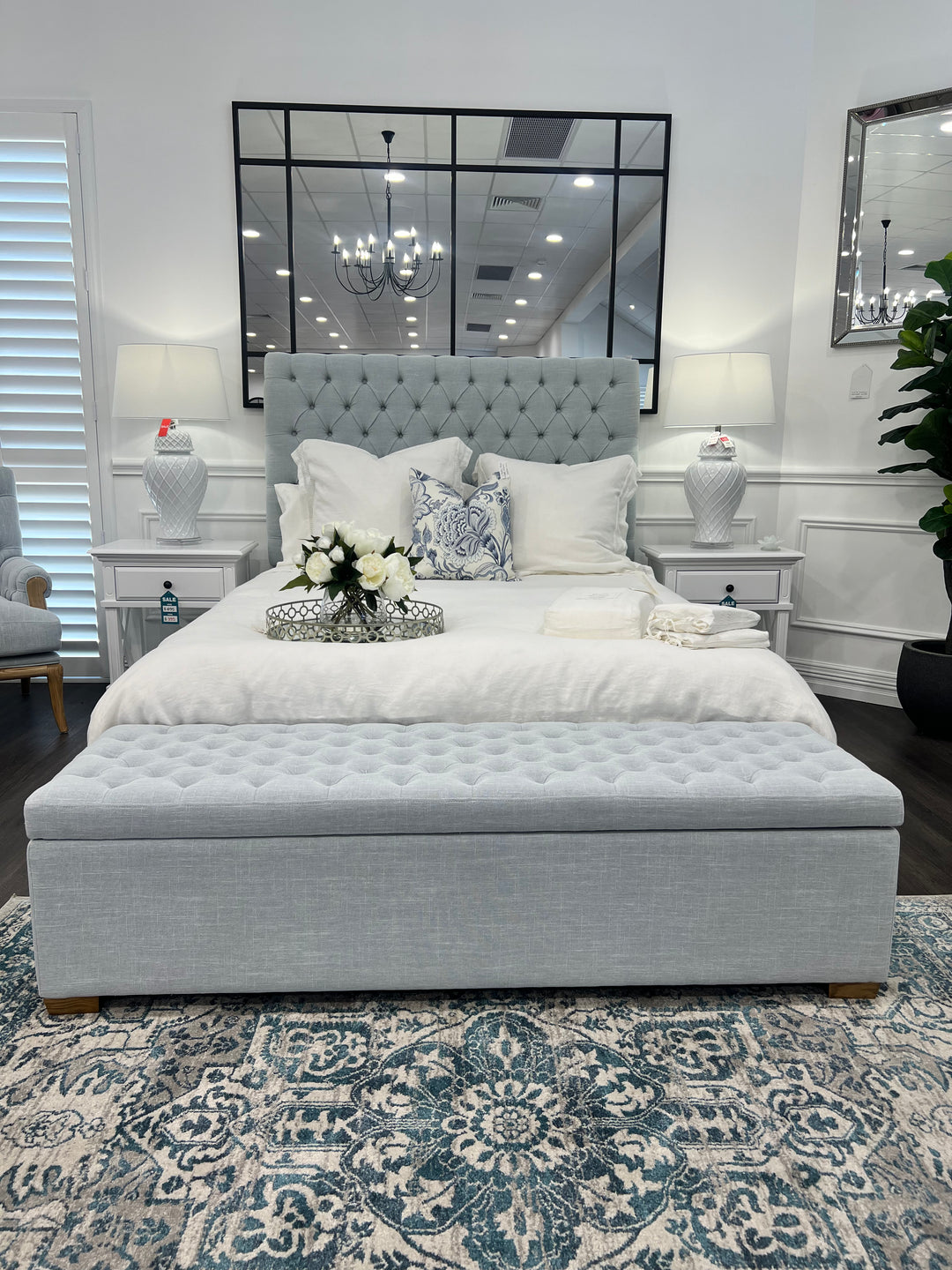 Duck Egg Buttoned Bed Box