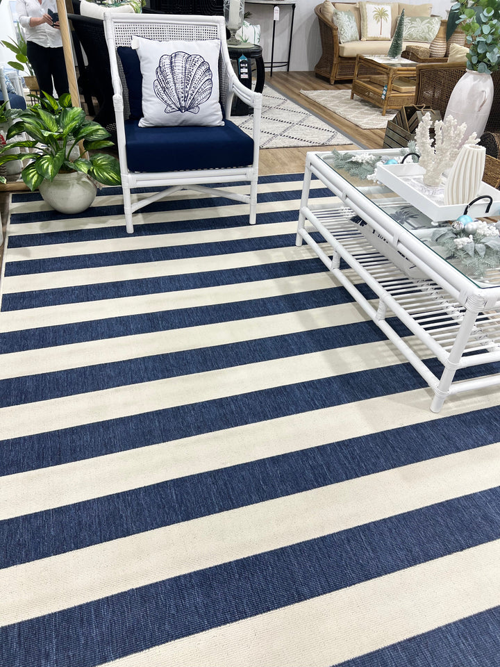 Outdoor Navy Stripe Rug