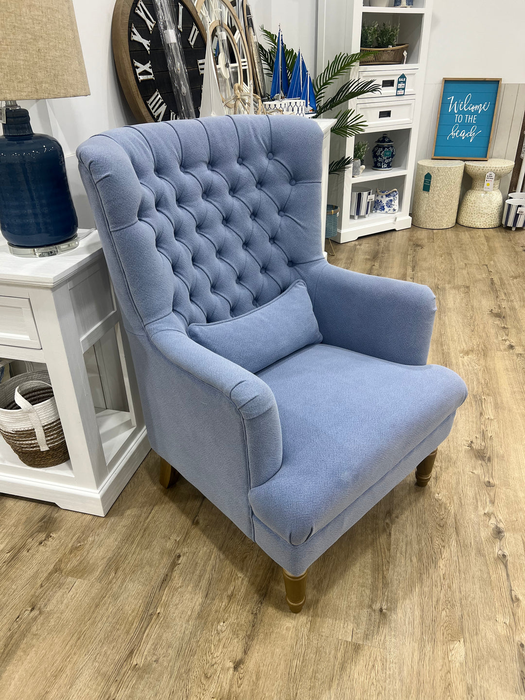 Hampton Sky Blue Wingback Armchair