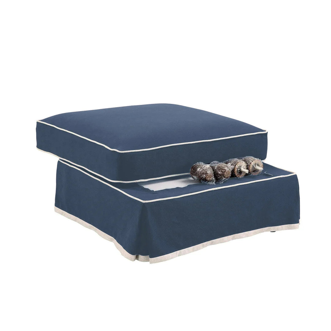 Hampton Ottoman Navy with White Piping