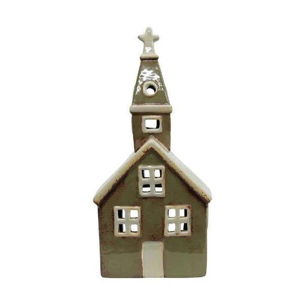 Alsace Tealight Church Olive Green