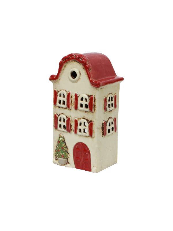 Alsace Tea Light Villa Christmas Stone with Red Shutters