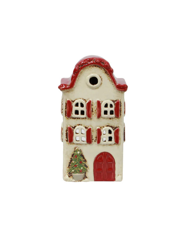 Alsace Tea Light Villa Christmas Stone with Red Shutters