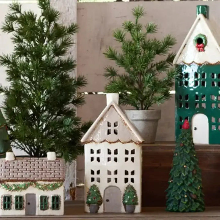 Christmas Tea Light House Stone with Pots Medium