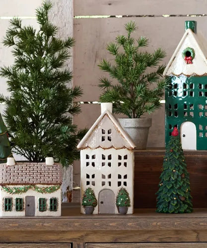 Christmas Tea Light House Stone with Pots Medium