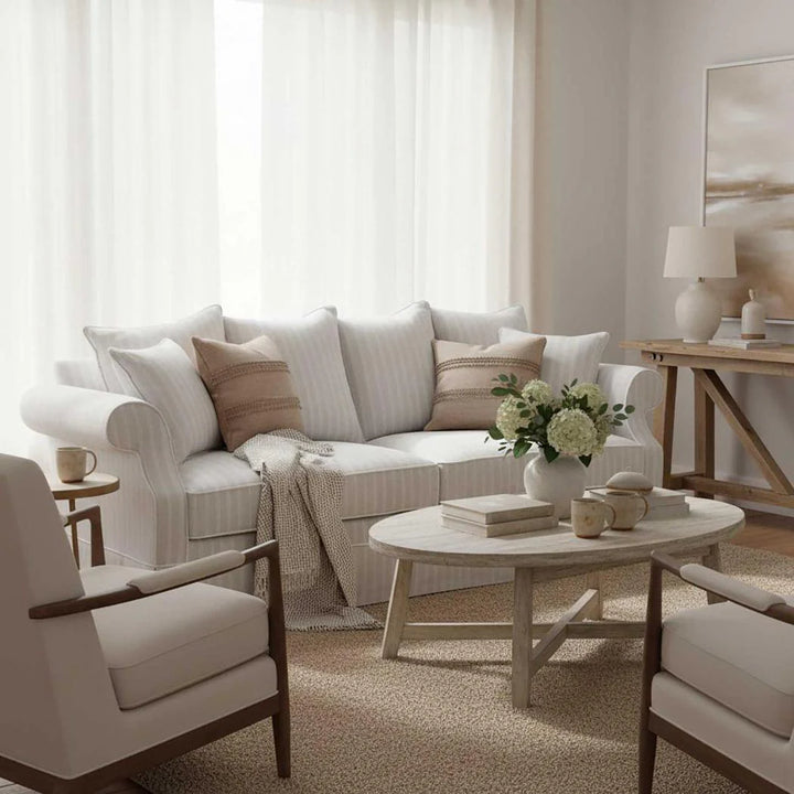 Ayla Hamptons 3 Seater Sofa Silvergrey Stripe