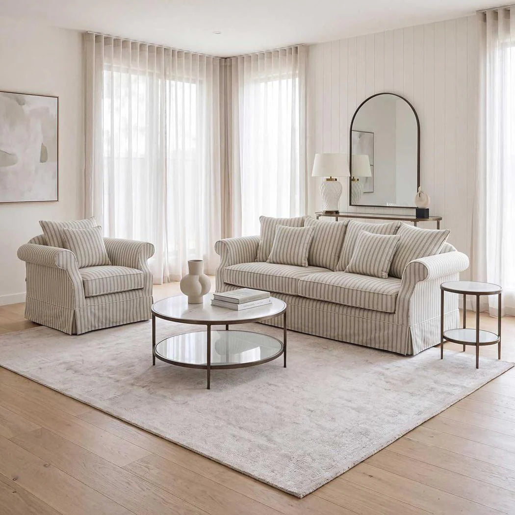 Ayla Hamptons 3 Seater Sofa Stone Stripe