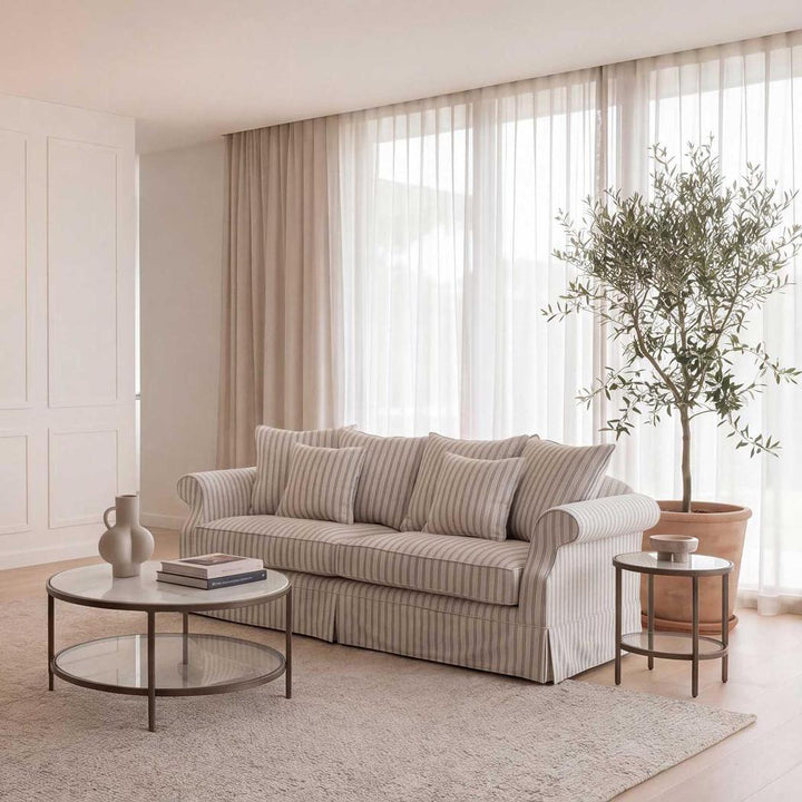 Ayla Hamptons 3 Seater Sofa Stone Stripe