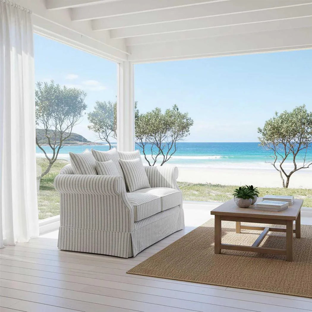 Ayla Hamptons 2 Seater Sofa Stone Stripe