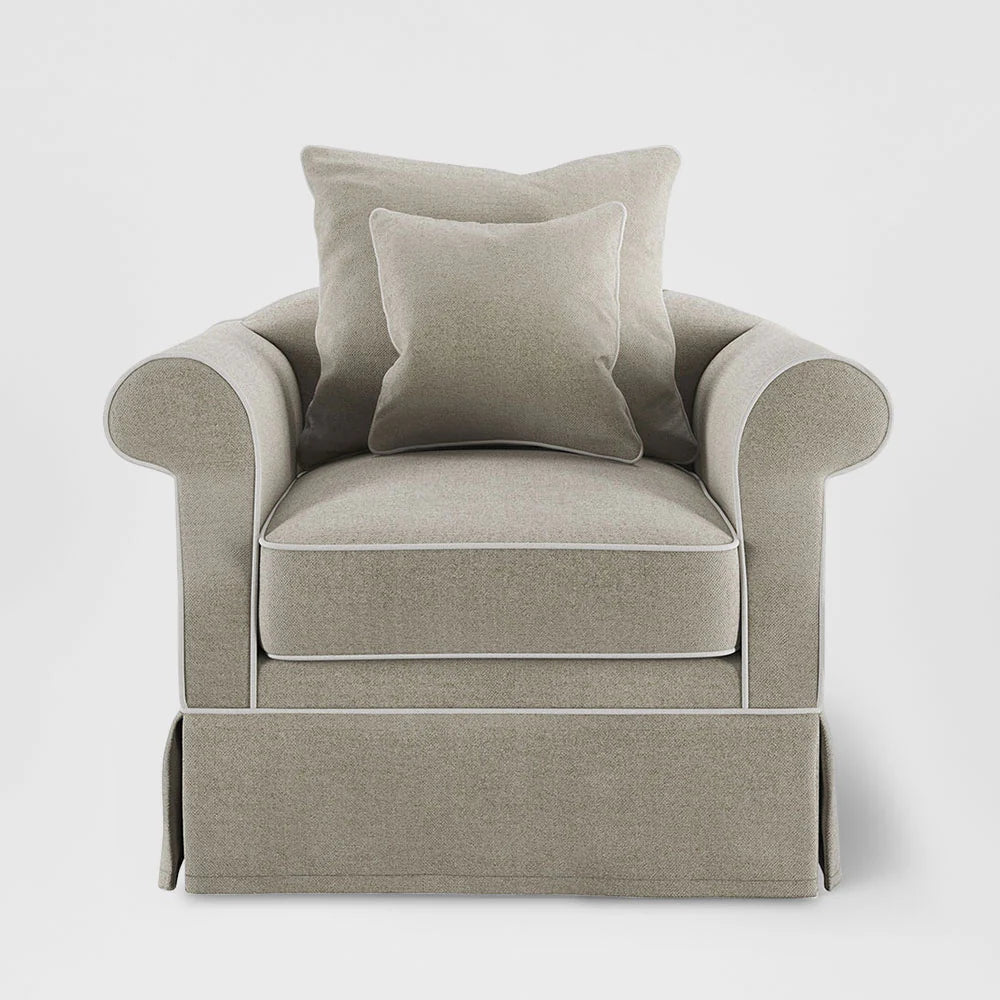 Ayla Hamptons Armchair Natural with White Piping