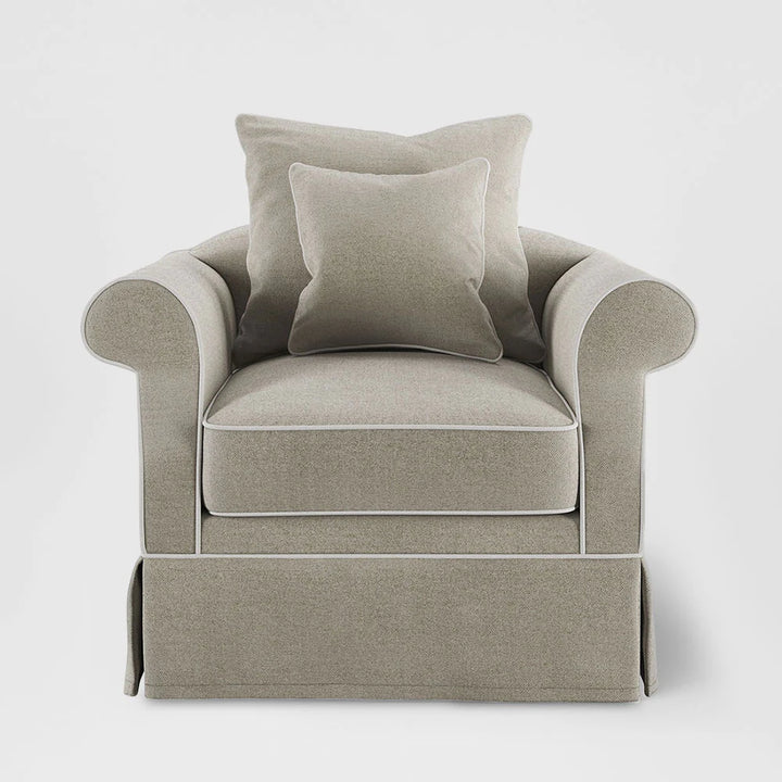 Ayla Hamptons Armchair Natural with White Piping