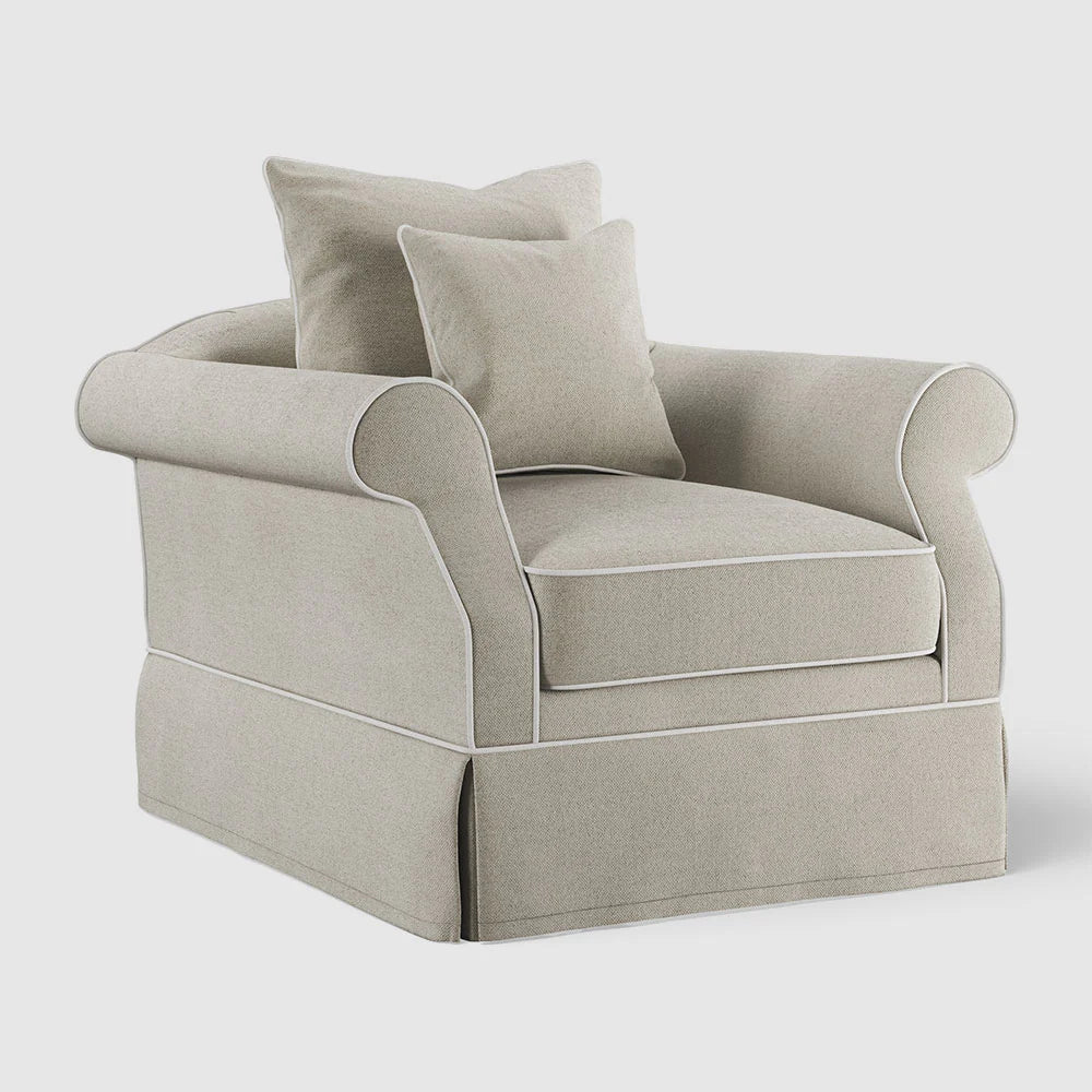 Ayla Hamptons Armchair Natural with White Piping
