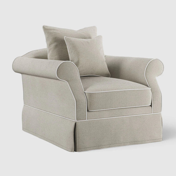 Ayla Hamptons Armchair Natural with White Piping