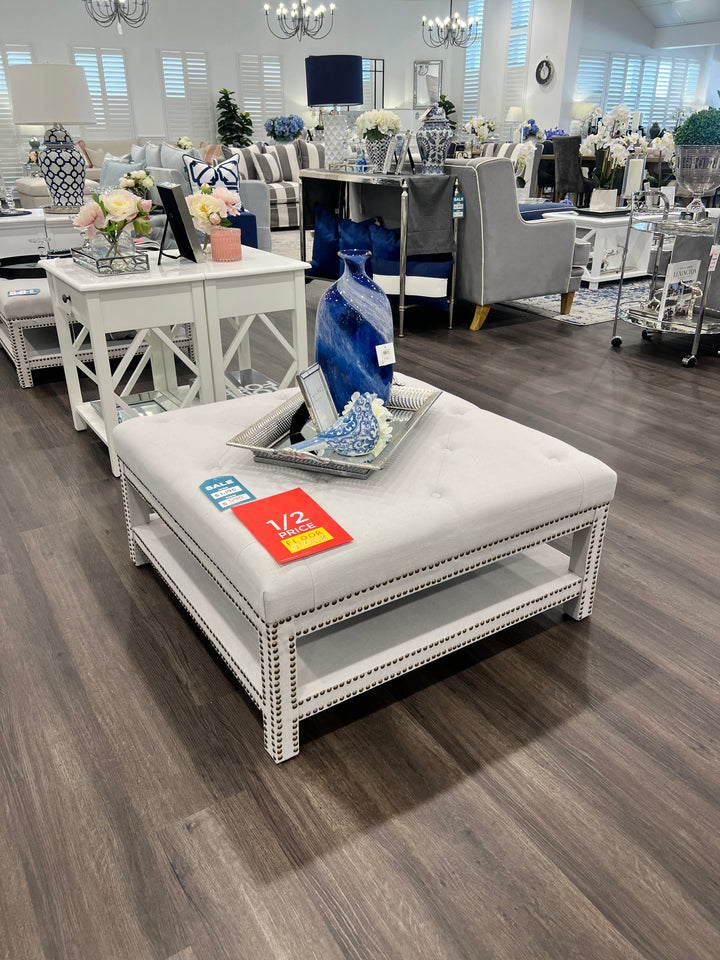 Serena Tufted Square Ottoman - Cool Grey FLOORSTOCK