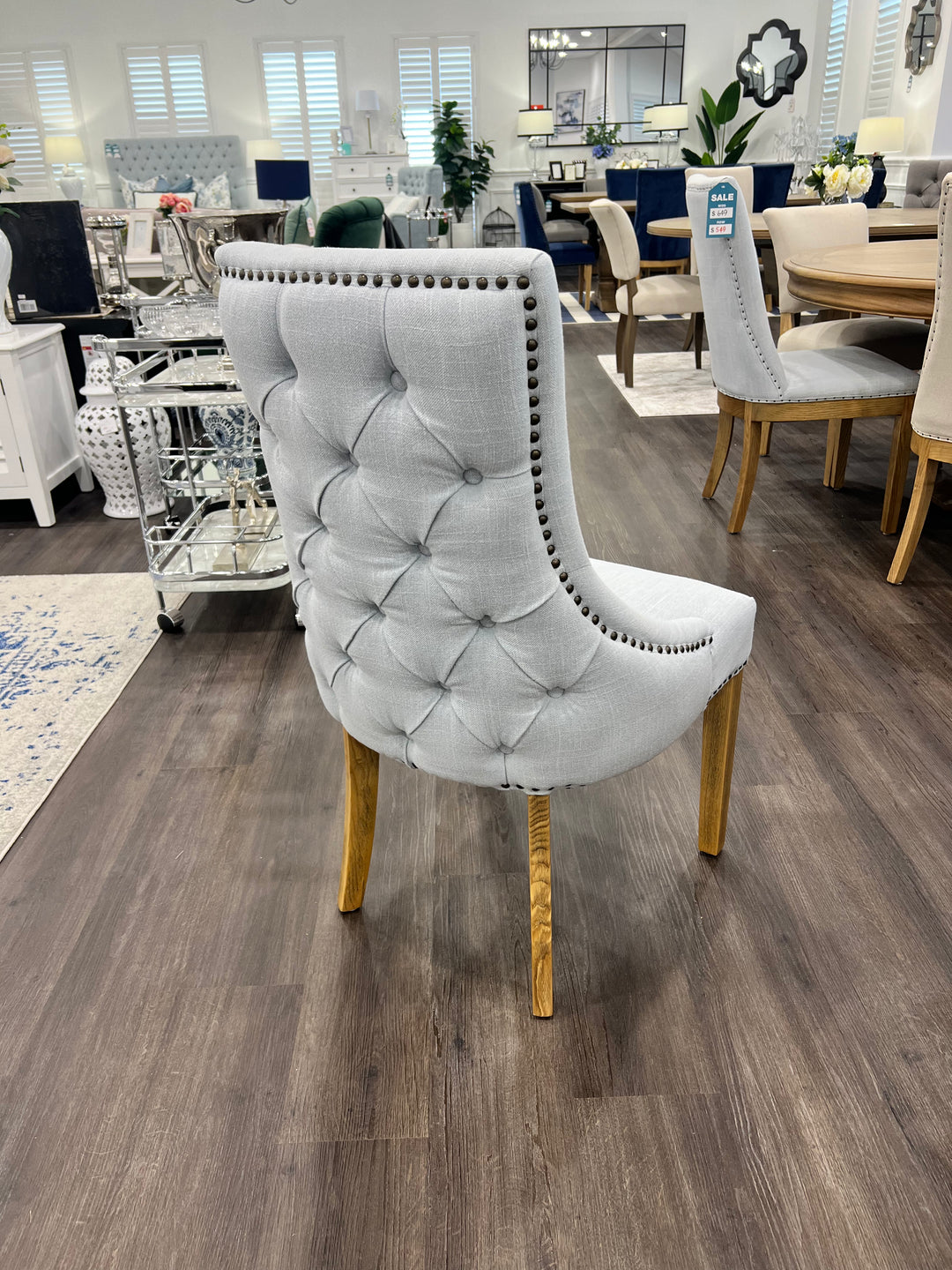 Hampton Studded Duck Egg Oakwood Dining Chair