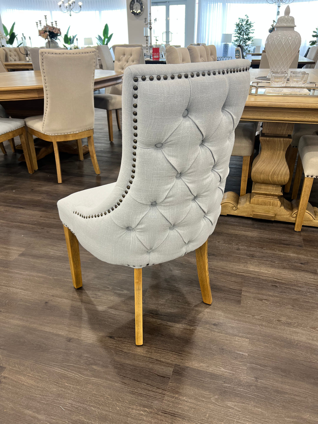 Hampton Studded Duck Egg Oakwood Dining Chair