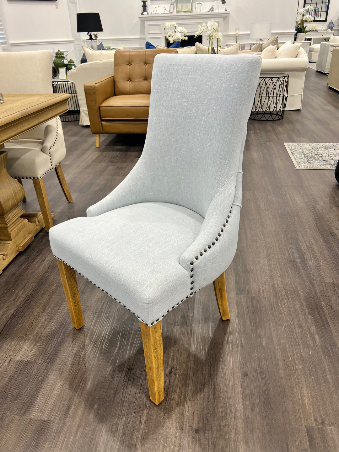 Hampton Studded Duck Egg Oakwood Dining Chair