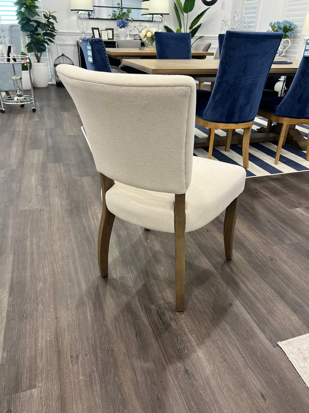 Clara Oakwood Linen Dining Chair Beige No Nails Brown Legs