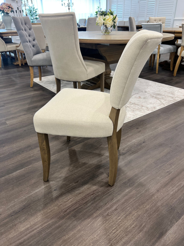 Clara Oakwood Linen Dining Chair Beige No Nails Brown Legs
