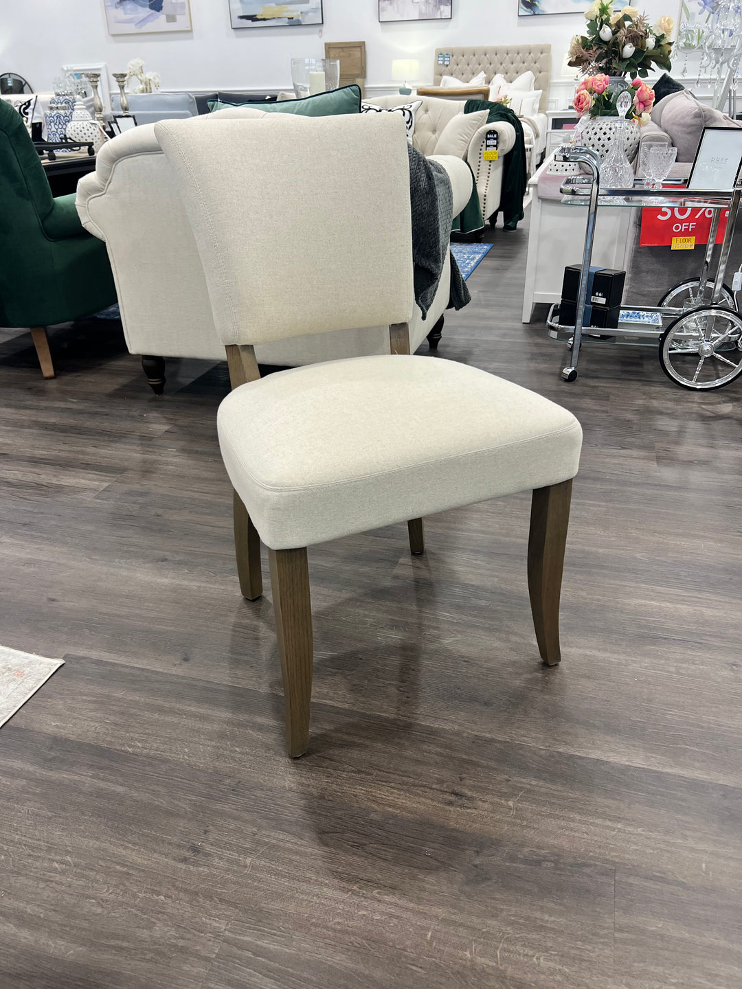 Clara Oakwood Linen Dining Chair Beige No Nails Brown Legs
