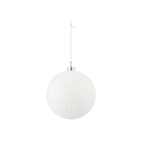 10cm Lustre Bauble Plastic- White