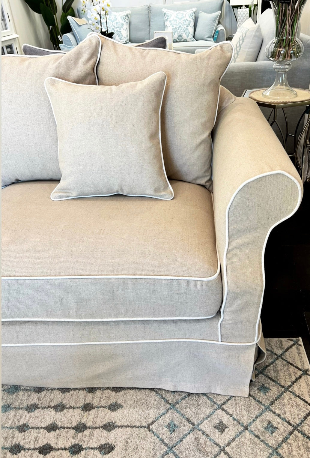 Ayla Hamptons Armchair Natural with White Piping