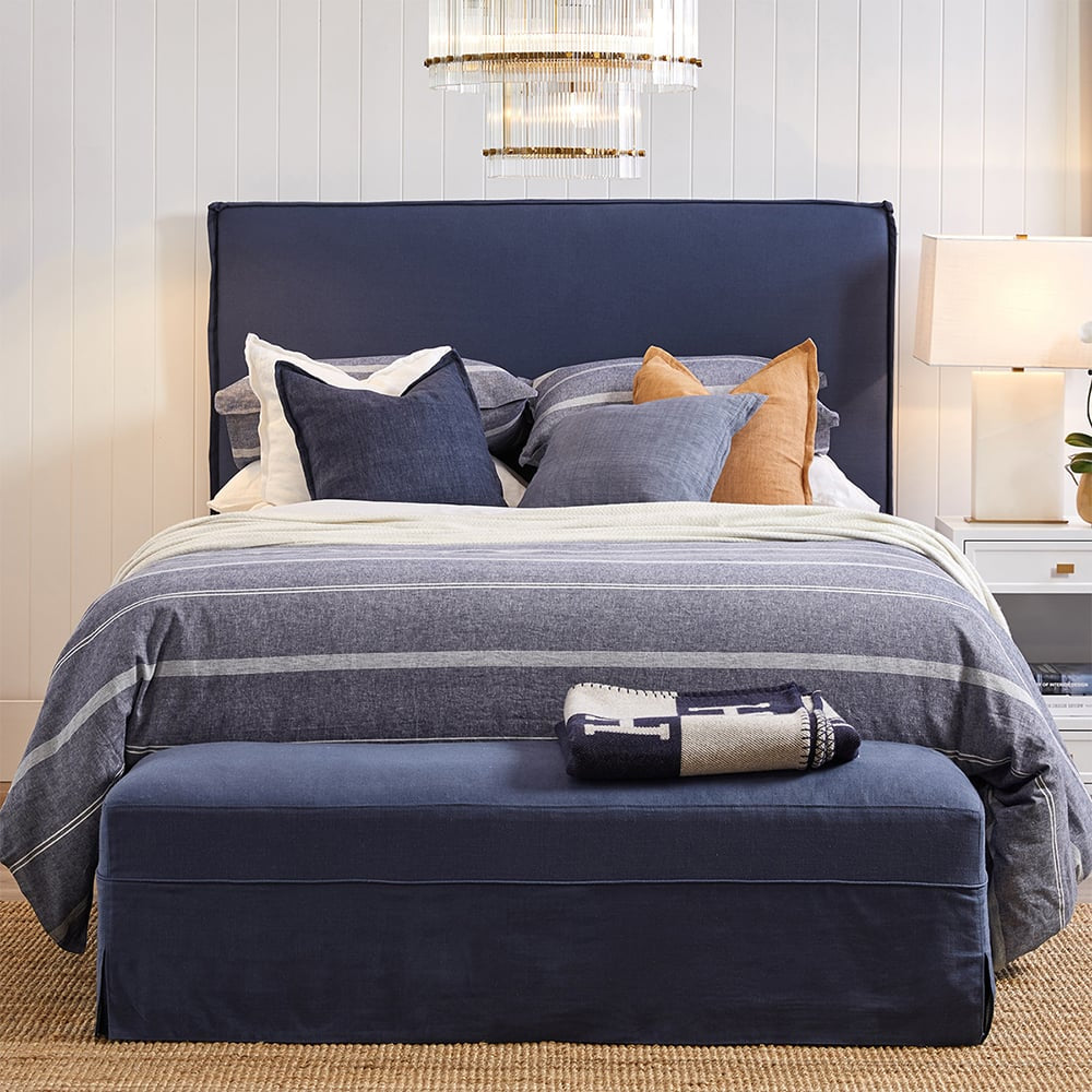 Brighton Slip Cover Bench Ottoman - Navy Linen FLOORSTOCK