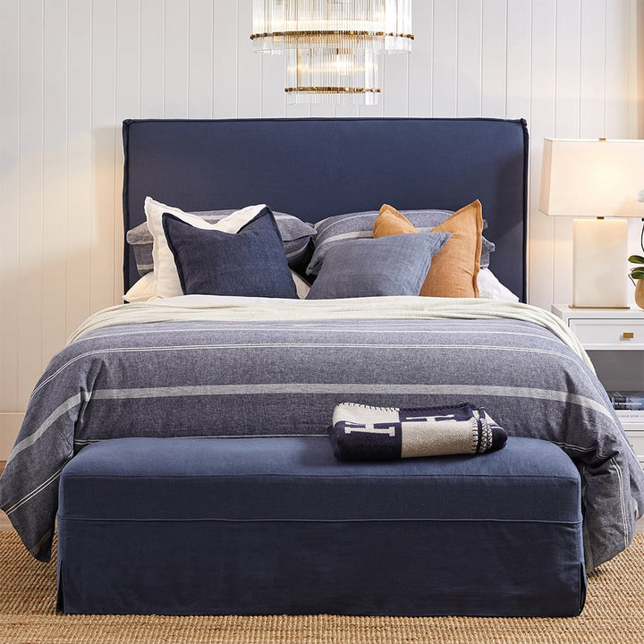 Brighton Slip Cover Bench Ottoman - Navy Linen FLOORSTOCK