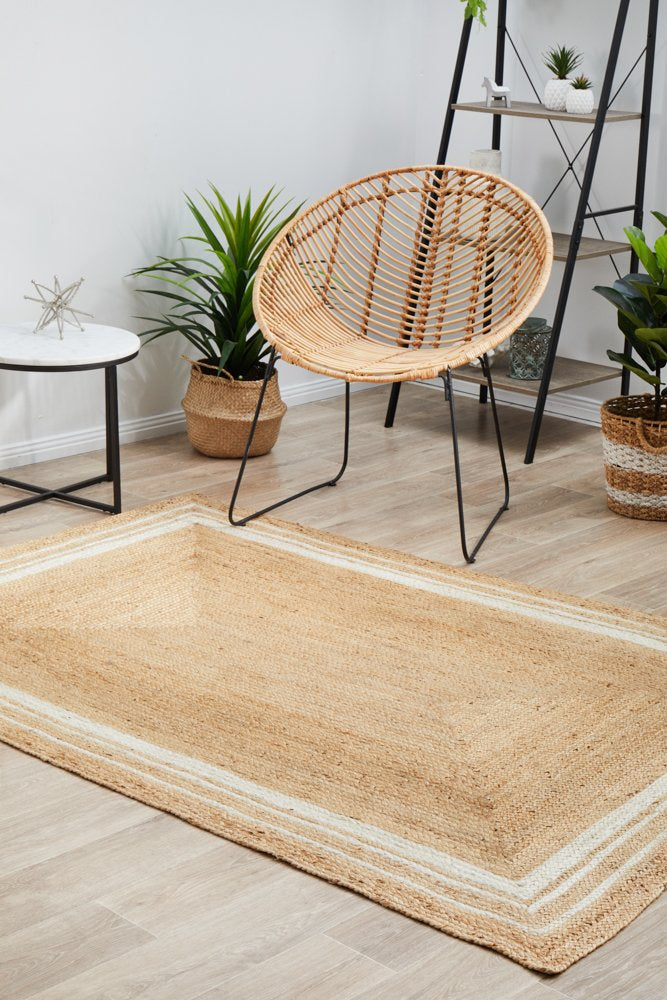 Bondi Natural White Stripe Jute Rug