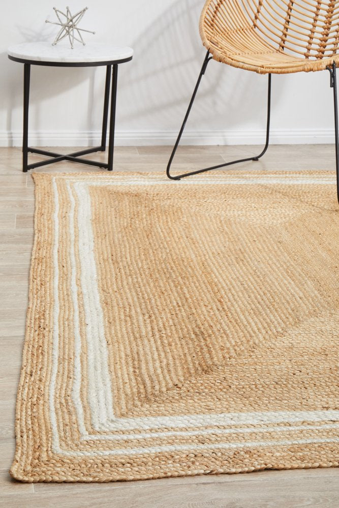 Bondi Natural White Stripe Jute Rug
