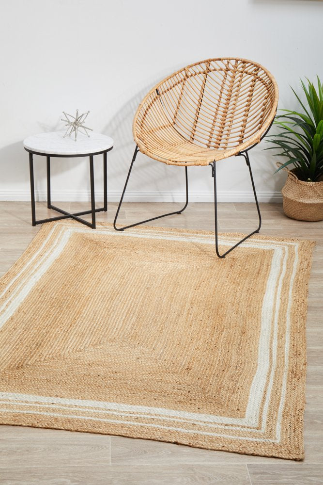 Bondi Natural White Stripe Jute Rug