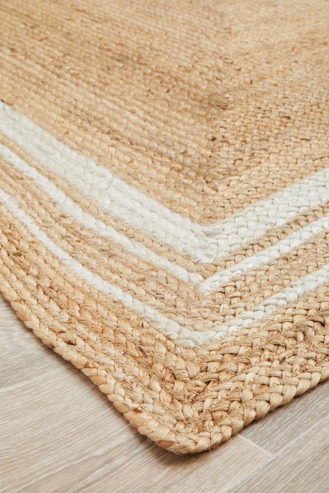 Bondi Natural White Stripe Jute Rug