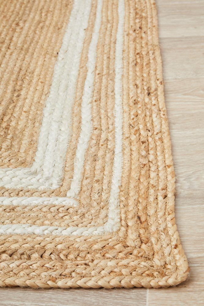 Bondi Natural White Stripe Jute Rug