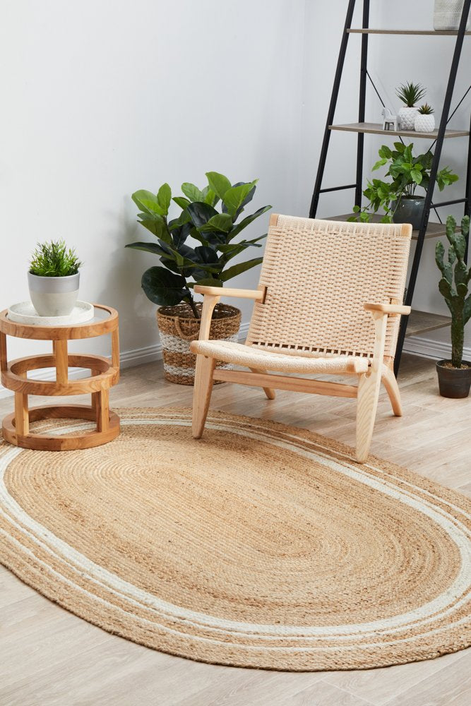 Bondi Natural White Stripe Jute Rug